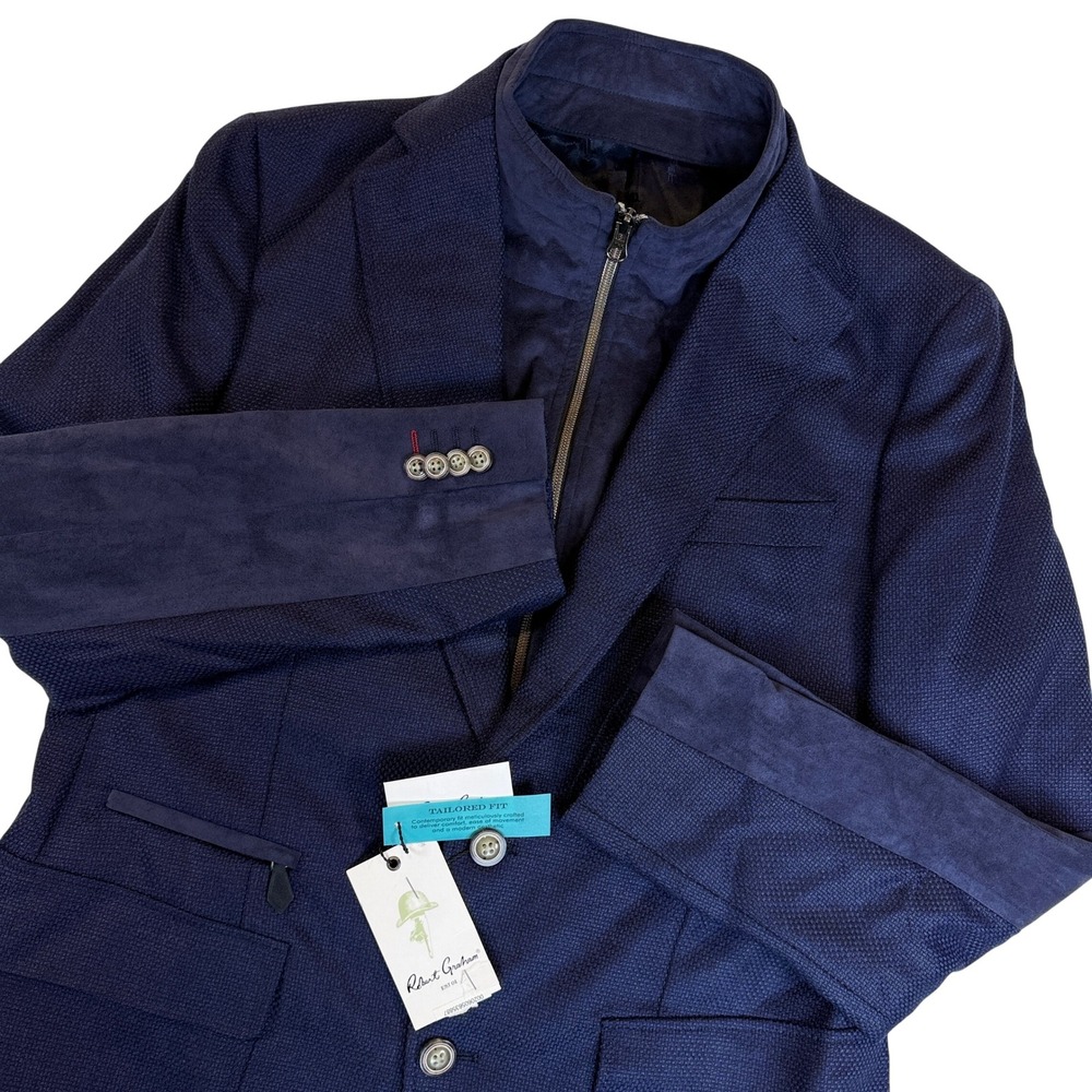 Robert Graham Downhill Sport Coat Men 40 Navy Wool Cashmere Zip Mock $798